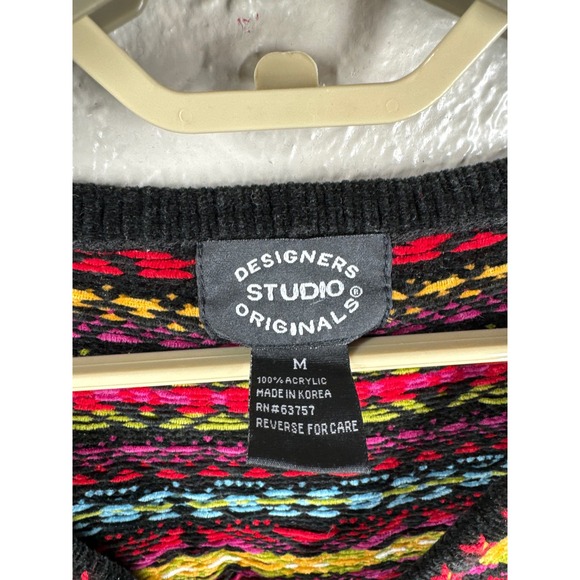 VTG Designers Studio Originals Chenille Zip V Neck Cardigan Multicolor Nordic M - Picture 2 of 4